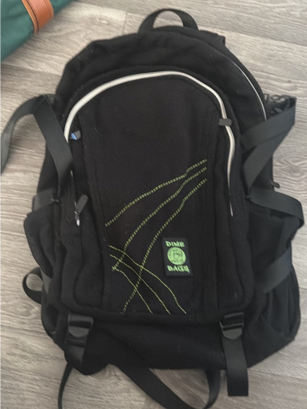 DIME BAGS Men's Black Backpack with Green Accents